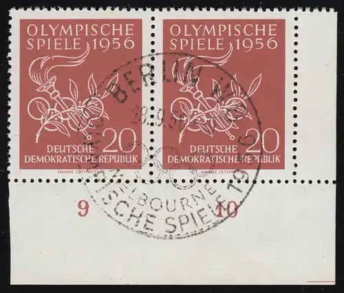 539I Olympia: Eckrand-Paar PLF I Flamme cassée en haut, Essent Berlin BPP-testé