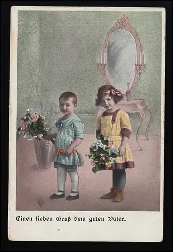 AK S.D.Serie 6160/1 "Salutations au bon père" Fleurs pour enfants, GÖTTINGEN 16.4.17