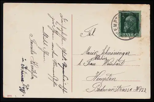 AK 2895 1, Glückwunsch Namenstag, Veilchen Rahmen Landschaft, Kempten 13.9.1912