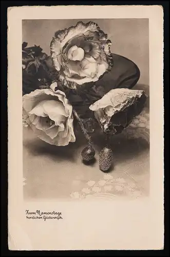 Foto AK PH Glückwunsch Namenstag, Begonien Blüten Tischtuch RAVENSBURG 28.6.1939