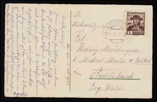 AK Noms Félicitations, bouquet de fleurs sauvages N'oubliez pas, BREGENZ 16.10.35