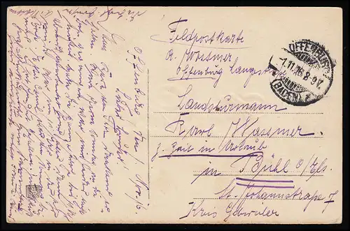 AK B & R Namenstag, Rosengirlande umrahmt Glückwünsche OFFENBURG 1.11.1916