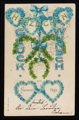 AK Namenstag M.S.I.B. Serie 180 Vergissmeinnicht, NIXDORF / DRESDEN 2./3.12.04