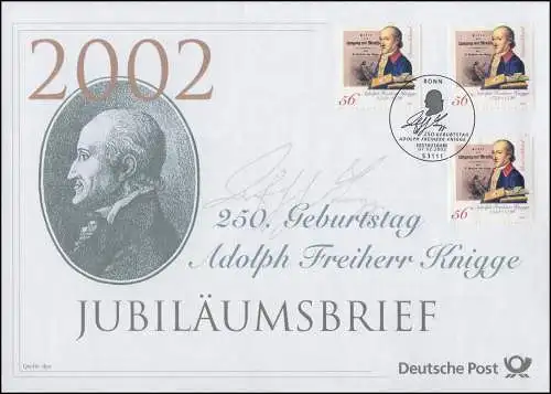 2241 Freiherr von Knigge 2002 - Jubiläumsbrief