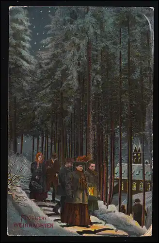 AK Fröhliche WEIHNACHTEN Christen im Wald Heilige Messe Kirche, DRESDEN 23.12.10