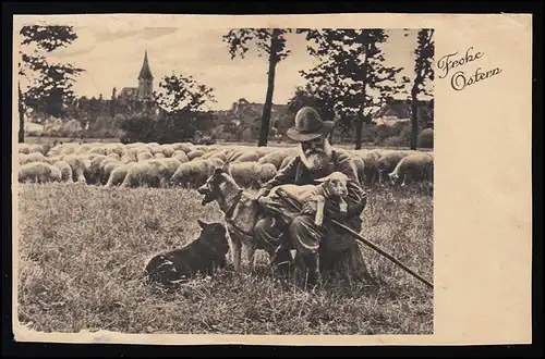 Foto AK Schäfer mit Lamm  Frohe Ostern, Büchersammlung DÜSSELDORF 9.4.41