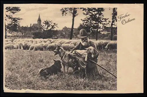 Photo AK berger avec l'agneau Joyeux Pâques, bibliothèque DÜSSELDORF 9.4.41