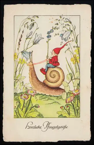 AK Scherbauer, Lilly 4304, SALUT HERNICHE Nains chevauche l'escargot vers 1939