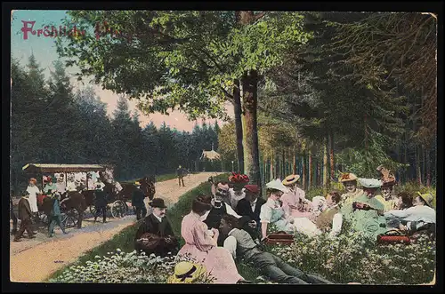 Foto AK 351 / I Kutschen, Ausflug, Picknick Fröhliche Pfingsten, HAMBURG 21.5.15