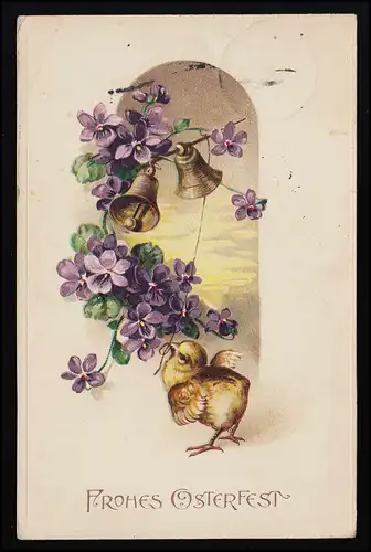 AK MBN FROHE OSTERFEST Les poussins sonnent des cloches, des violettes, du CÖLN 31.3.1915