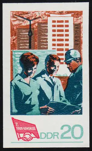 1364PH Gewerkschadtsbund FDGB 20 Pf, Phasendruck ungezähnt, **