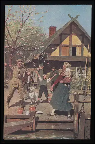 AK "Heimatsurlaub" Prof. Röchling, Familie große Freude Heimkehrer, ungebraucht