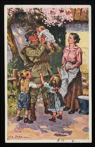 AK Soldatenliederpostkarte Nr. 146 sign. A.O. Hoffmann "In der Heimat", 12.8.19