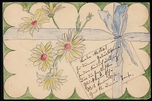 Fleurs AK Margeriten peint à la main, ruban bleu, NORTMOOR / LEER 4.3.1904