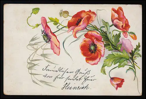 AK Blumen Klatschmohn Blüten Knospen Gräser, HANNOVER/ OSNABRÜCK 19./20.11.1905