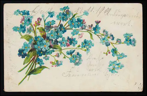 AK Fleurs N'oubliez pas les bouquets bouquet fleurs bleu / rose, HÖRHEIM 12.7.1902