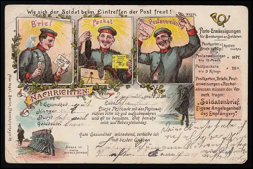 AK No. 254 Comment le soldat se réjouit de la poste DEUX-DEUX RETOURS / FRANKENTHAL 4/5.2.1906