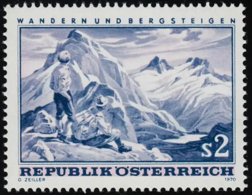 1341 Randonnée + Alpinisme, alpiniste et panorama de montagne, 2 S, frais de port **