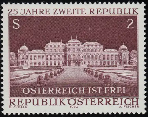 1323 25 ans 2e République d'Autriche, Château de Belvedere Vienne, 2 S post-free, **