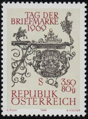 1319 Jour du timbre, panneau Poste Unken Salzburg, 3.50 S, frais de port **