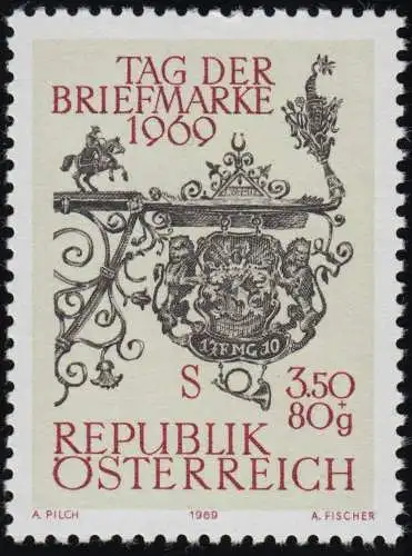 1319 Tag d. Briefmarke, Schild Poststation Unken Salzburg, 3.50 S, postfrisch **