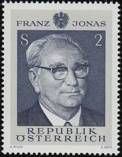 1315 70. Geburtstag, Franz Jonas (1899-1974) Bundespräsident, 2 S postfrisch **