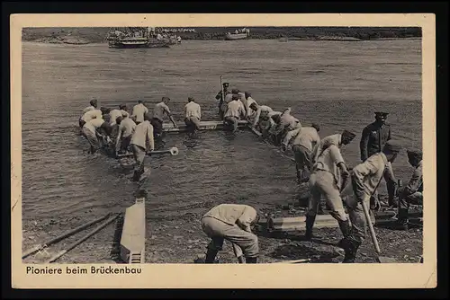 Foto AK Wehrmacht Serie 43/ 98 Pioniere beim Brückenbau, KÖNIGSBERG 18.4.1940