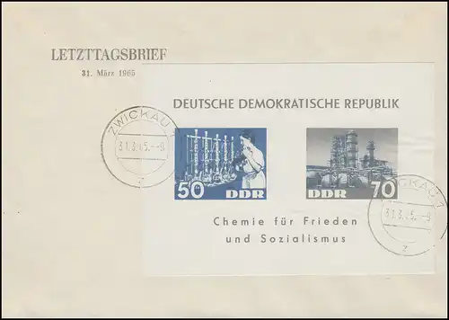 Block 18 Dederon-Block auf Letzttagsbrief / LDC mit Tagesstempel ZWICKAU 31.3.65
