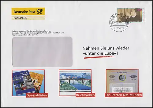 2020 Günther Ramin 300 Pf EF Werbe-Bf. letzte DM-Münzen FRANKFURT 26.10.01