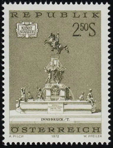1384 Trésors artistiques: Fontaine, Leopoldsbrunnen Innsbruck, 2.50 S, frais de port **