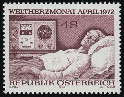 1386 Welt-Herzmonat, Patient, Herzüberwachungsgerät, 4 S, postfrisch **