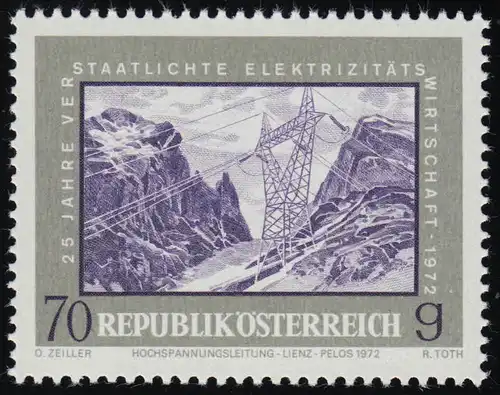 1389 25 J. verstaatl. Elektr. Wirtschaft, Hochspannungsleitung, 70 g, **