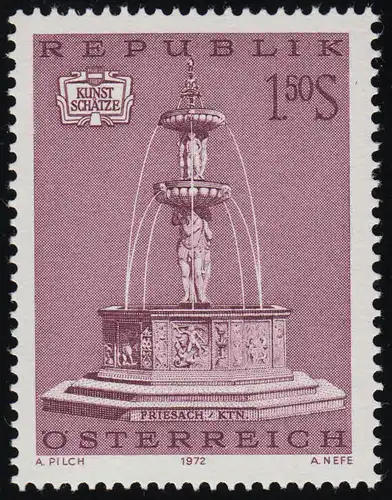 1382 Trésors artistiques: Fontaine, Fontaine de Friesach/Carinthie, 1.50 S, frais de port **