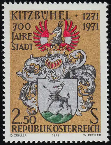 1366 700 J. Ville de Kitzbühel, Armoiries de la ville de Kiitzbrühell, 2.50 S, frais de port **