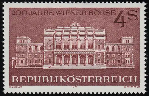1367 200 J. Wiener Börse, Vorderansicht d. Wiener Börse, 4 S, postfrisch ** 