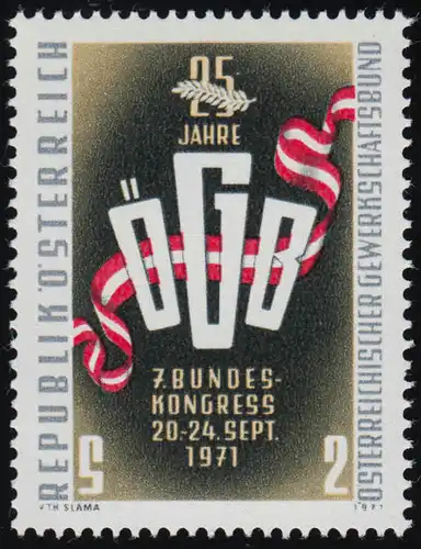 1369 25 J. österr. Gewerkschaftsbund, Band & Lettern ÖGB, 2 S postfrisch ** 