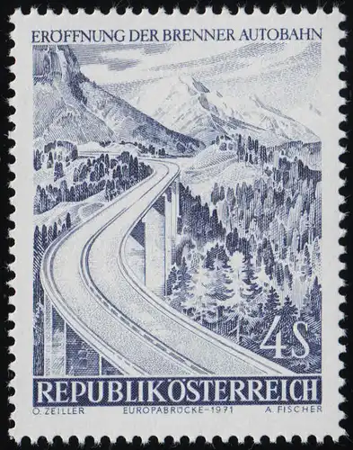 1372 Eröffnung Brenner-Autobahn, "Europabrücke", Teilstück, 4 S, postfrisch ** 