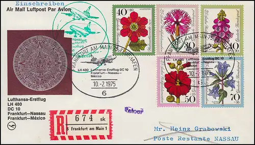 Lufthansa Premier vol R-Lettre DC 10 LH 480 FRANKFURT MAIN/ NASSAU 10/11.2.1975