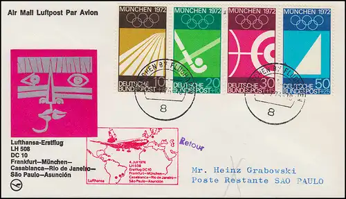 Lufthansa Premier vol DC 10 LH 508 MÜNCHEN/ SAO PAULO 4/8.7.1974