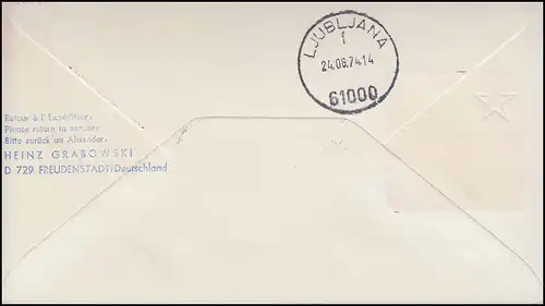 Lufthansa R-Brief Erstflug Boeing 737 LH 368 R, DÜSSELDORF/ LJUBLJANA 24.6.1974