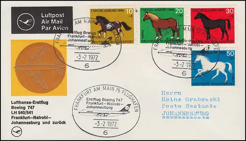 Lufthansa Premier vol LH 540/541 Boeing 747 FRANKFURT MAIN/ JOHANNESBURG 3.2.1972
