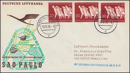 Airpost Lufthansa Vol d'ouverture HAMBURG/ SAO PAULO 15/17.8.1956