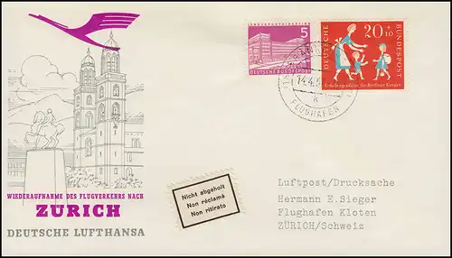 Vol d'ouverture Lufthansa reprise du trafic aérien FRANKFURT/ZÜRICH 14.4.57