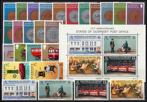 173-198 Guernsey Jahrgang 1979 mit Block 2, postfrisch ** / MNH