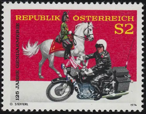 1454 125 Jahre österreichische Gendarmerie, Reiter + Motorrad, 2 S, **