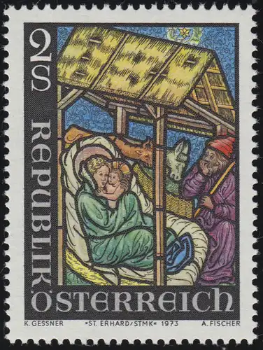 1435 Weihnachten, Gotisches Glasfenster Geburt Christi, 2 S, postfrisch **