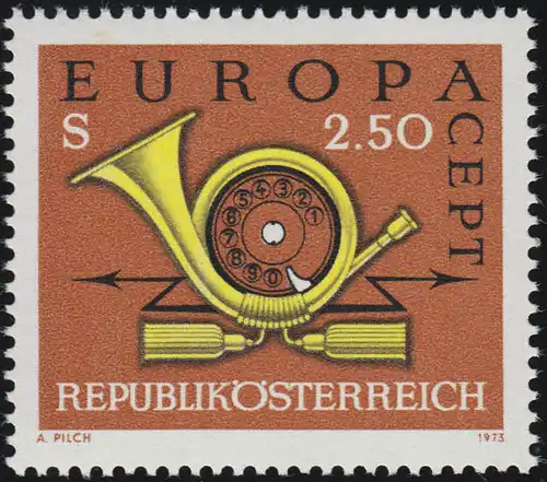 1416 Europe, Posthorn avec plaque téléphonique, 2.50 S, frais de port **
