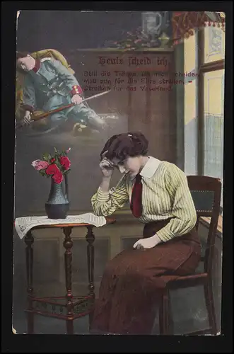 Foto AK K & K L. Serie 2273 Frau sorgenvoll Schicksal Soldat, FREIBURG 31.1.15