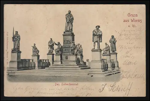 Carte de solitaire AK Stange & Co Lutherdenkmal Gruss de WORMS / WINNWEILER 1/2.5.00