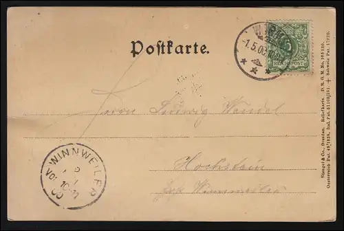 Carte de solitaire AK Stange & Co Lutherdenkmal Gruss de WORMS / WINNWEILER 1/2.5.00